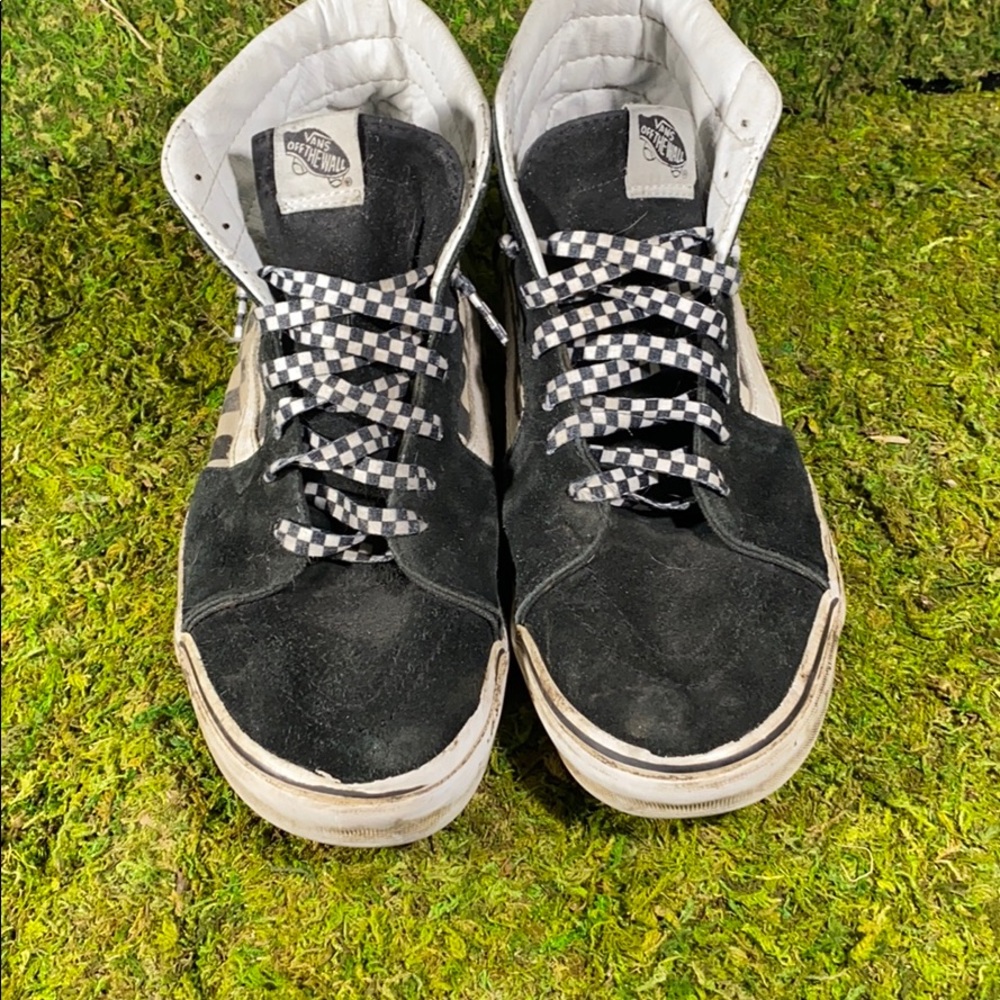 Vans high top checkered, used, black and white